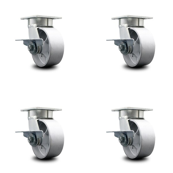 Service Caster 5 Inch Kingpinless Semi Steel Wheel Swivel Caster Set with Brakes SCC-KP30S520-SSR-SLB-4 - main